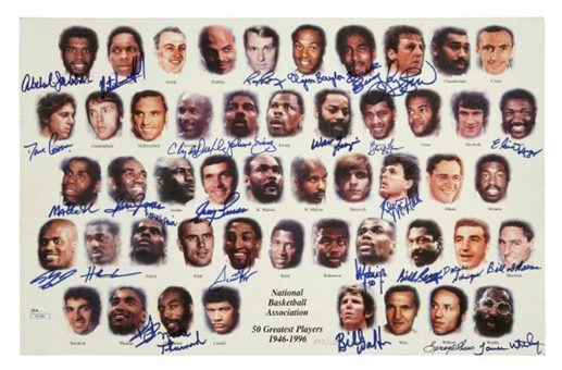 NBA 50 Greatest Player Print Signed By (29) Basketball Legends Including Bird, Johnson and ONeal 